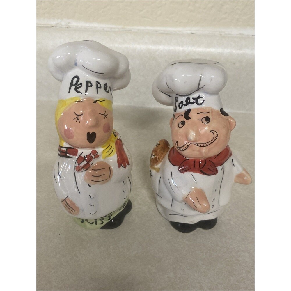 Vintage JIC Ceramic Hand Painted Chef Collection Salt & Pepper Shakers